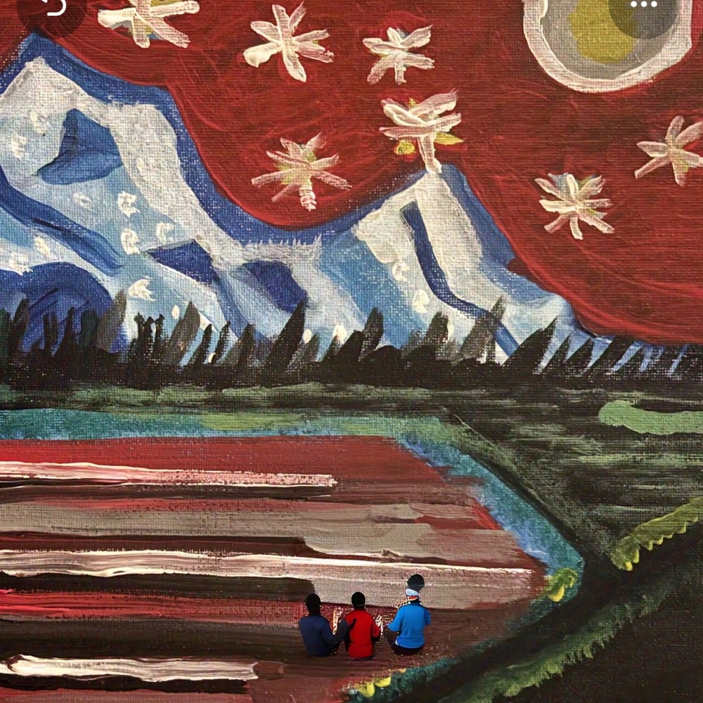 Red and Blue Mountain Landscape Painting